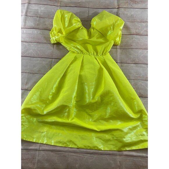 Christopher John Rogers Florescent Yellow Puff Sleeve Dress - XXS - Picture 12 of 15